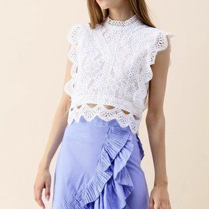 YOUR SASSY START SLEEVELESS CROCHET LACE TOP IN WHITE